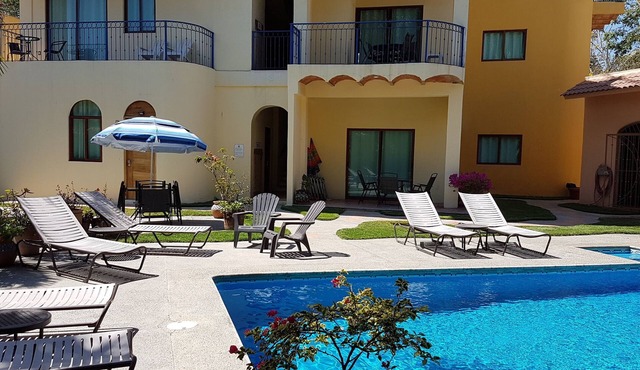 Studio apartment in great location with a beautiful pool/garden area.